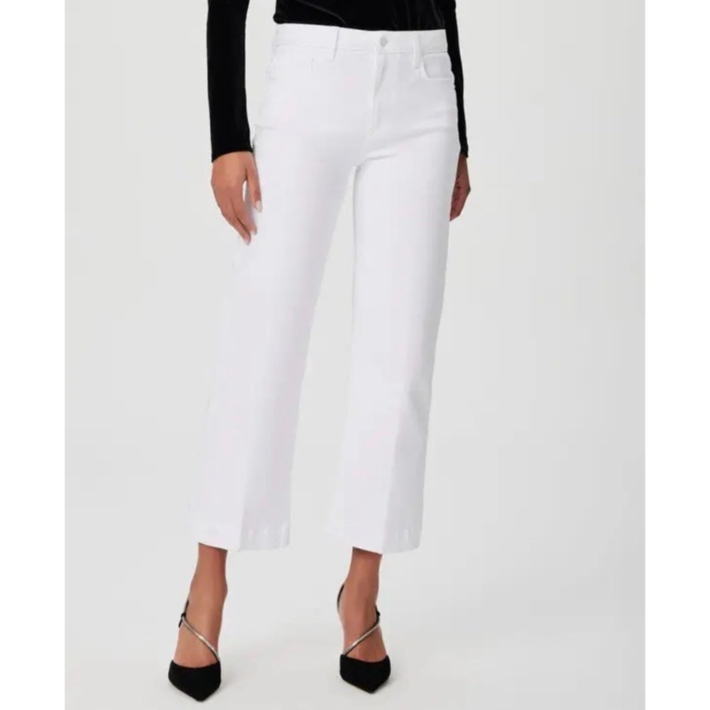 PAIGE Denim 30 Leenah Ankle Wide Leg Jeans Crisp White High Rise Crop